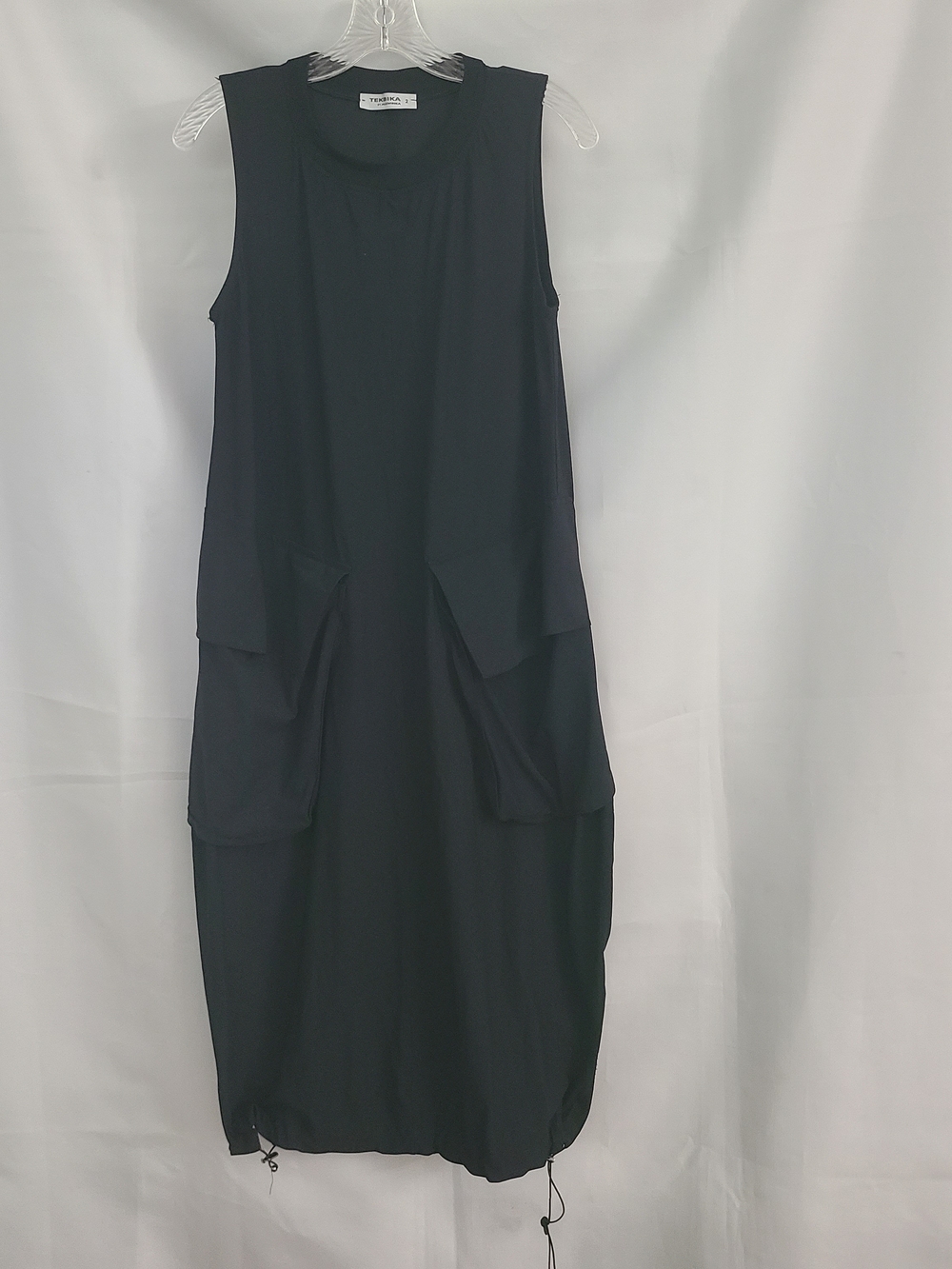 Tekbika By Alembika Sz 2 US 8-10 S Black Lagenlook Cocoon Cargo Pockets Dress